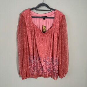 NEW Suzanne Betro Pink Floral Smocked Square Neck Balloon Sleeve 4X